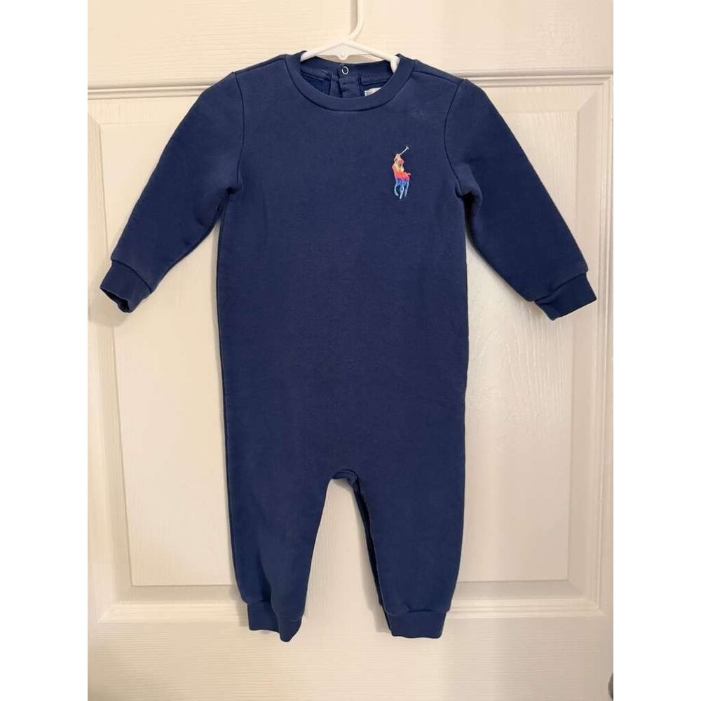 Ralph Lauren Baby One Piece Romper 9M Blue Long Sleeve Pony Logo